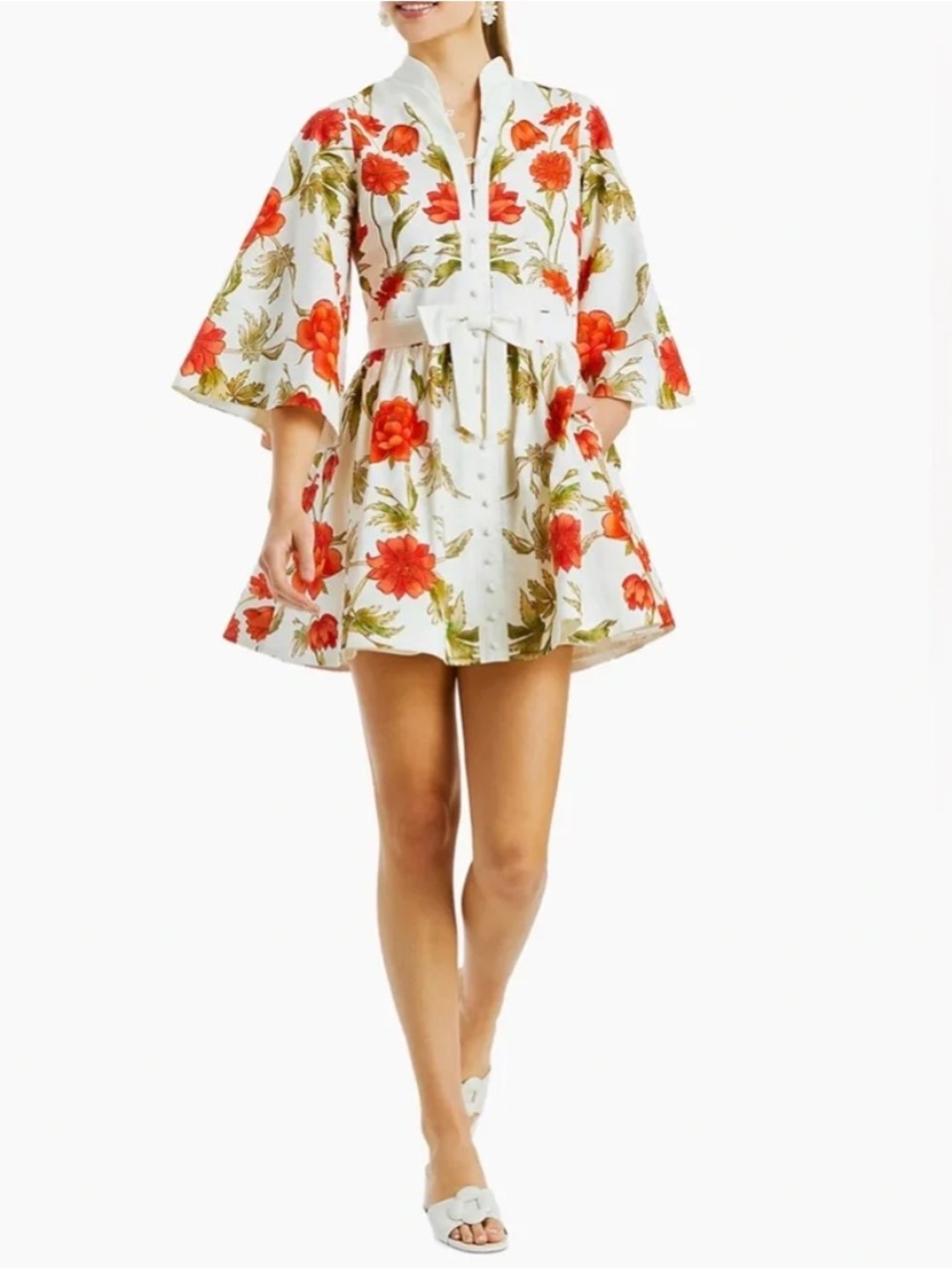 Mestiza New York Carmen Floral Tie-Waist Mini Dress Bell Sleeves 4